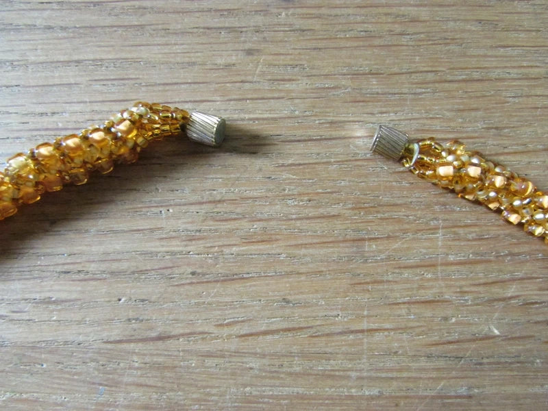 1980s gold twisted crochet style bead necklace & matching bracelet