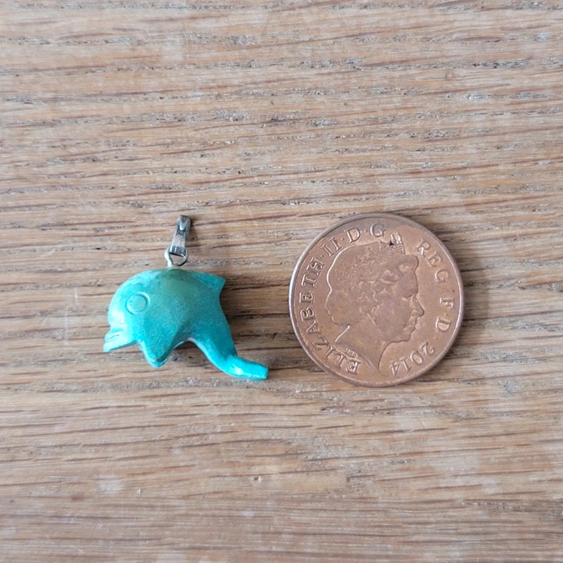 1980s Cornish carved soapstone turquoise dolphin pendant