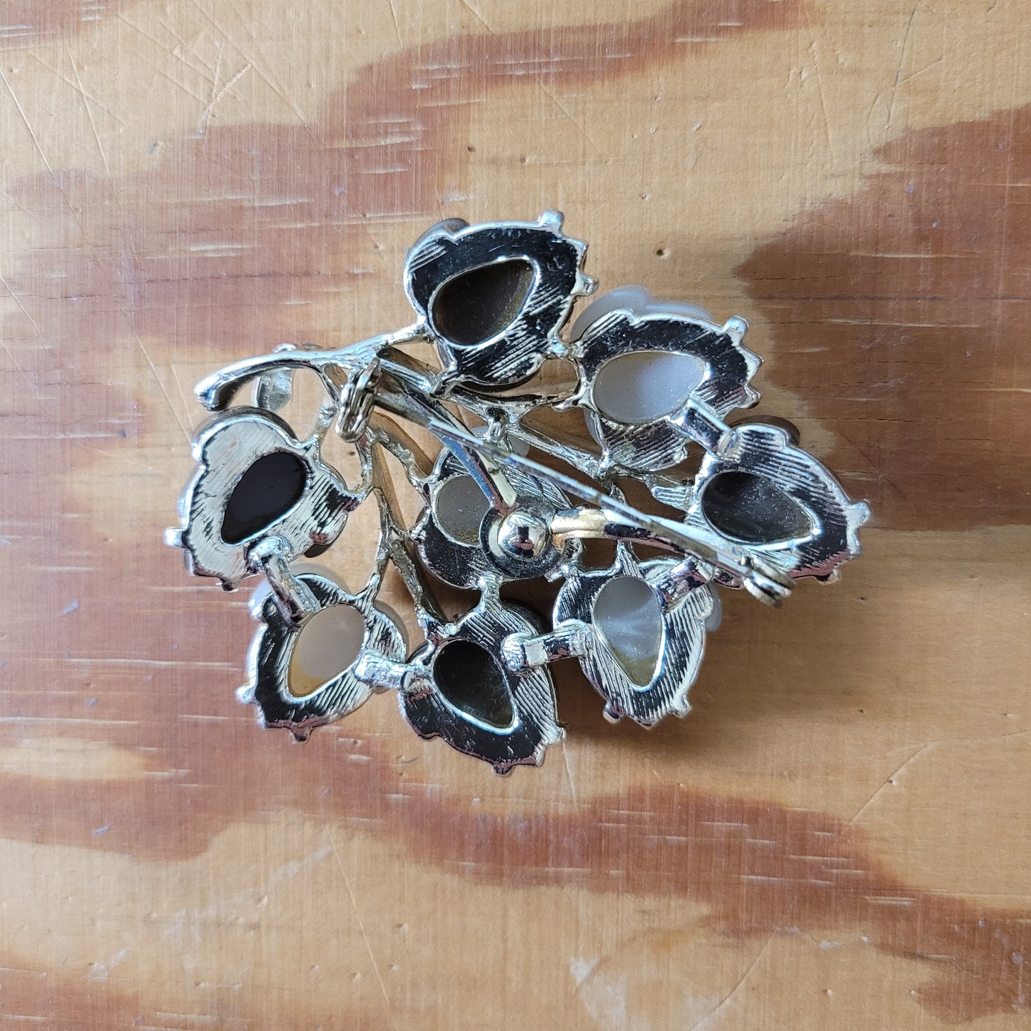 Vintage large two-tone lucite leaf brooch