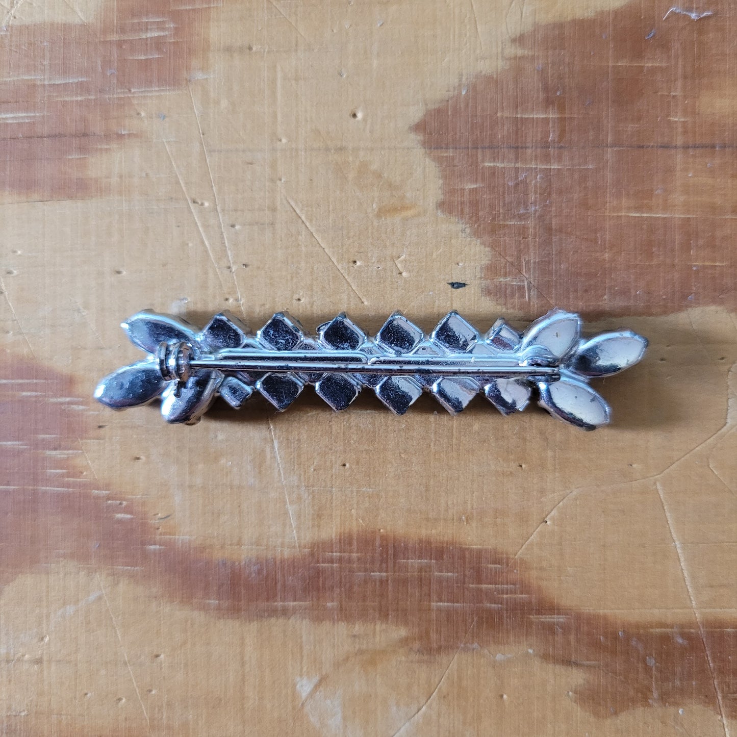 Vintage purple glass & clear rhinestone baguette brooch