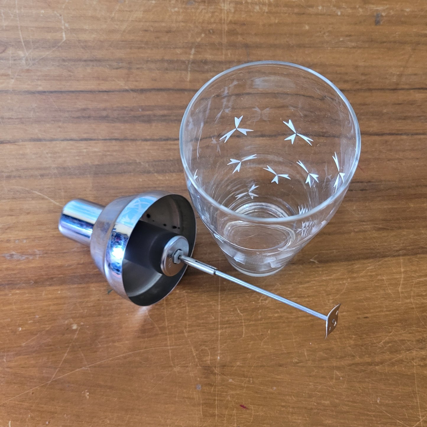 1960s Atomic glass & chrome battery-operated cocktail shaker