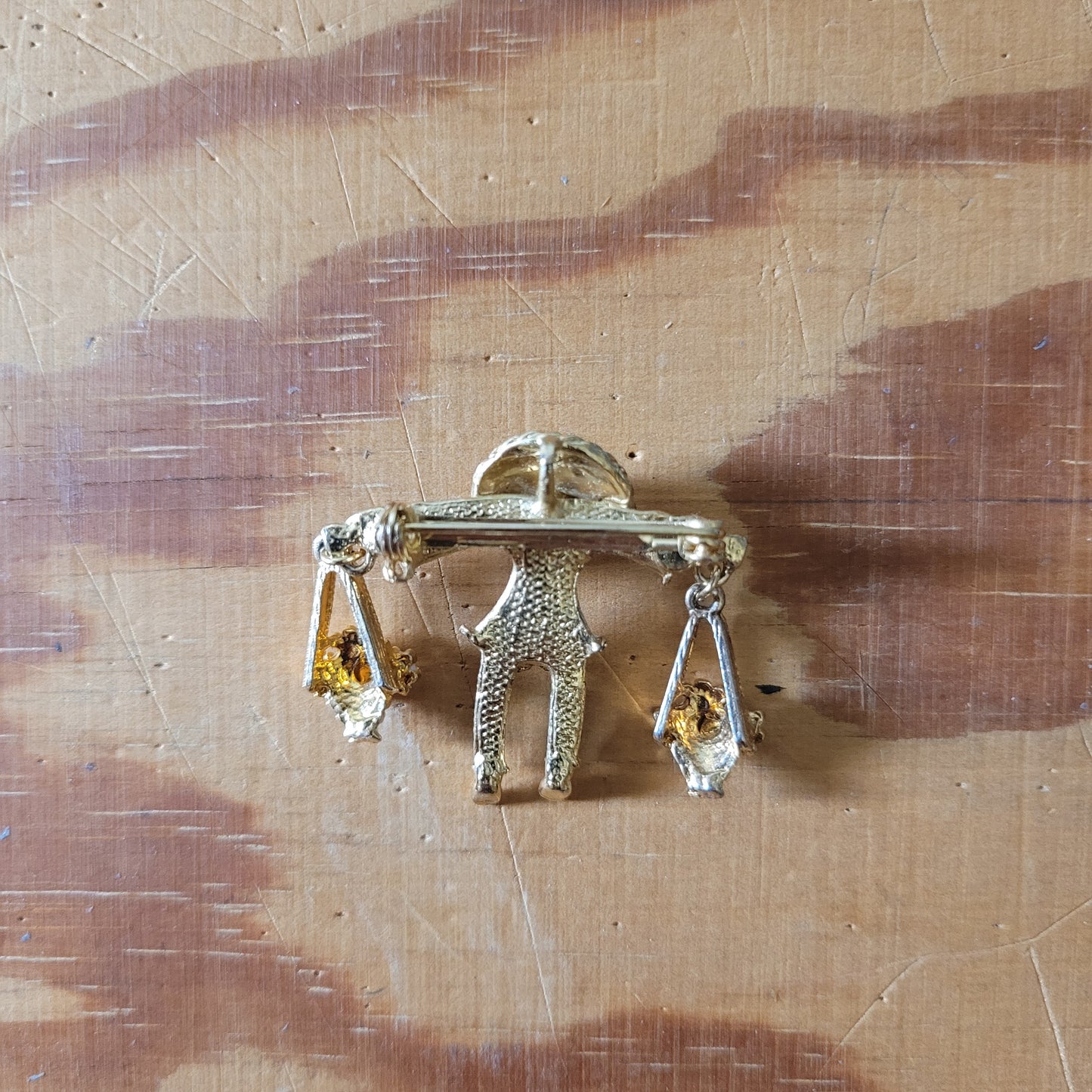 Vintage gold-tone & enamel oriental flower seller brooch