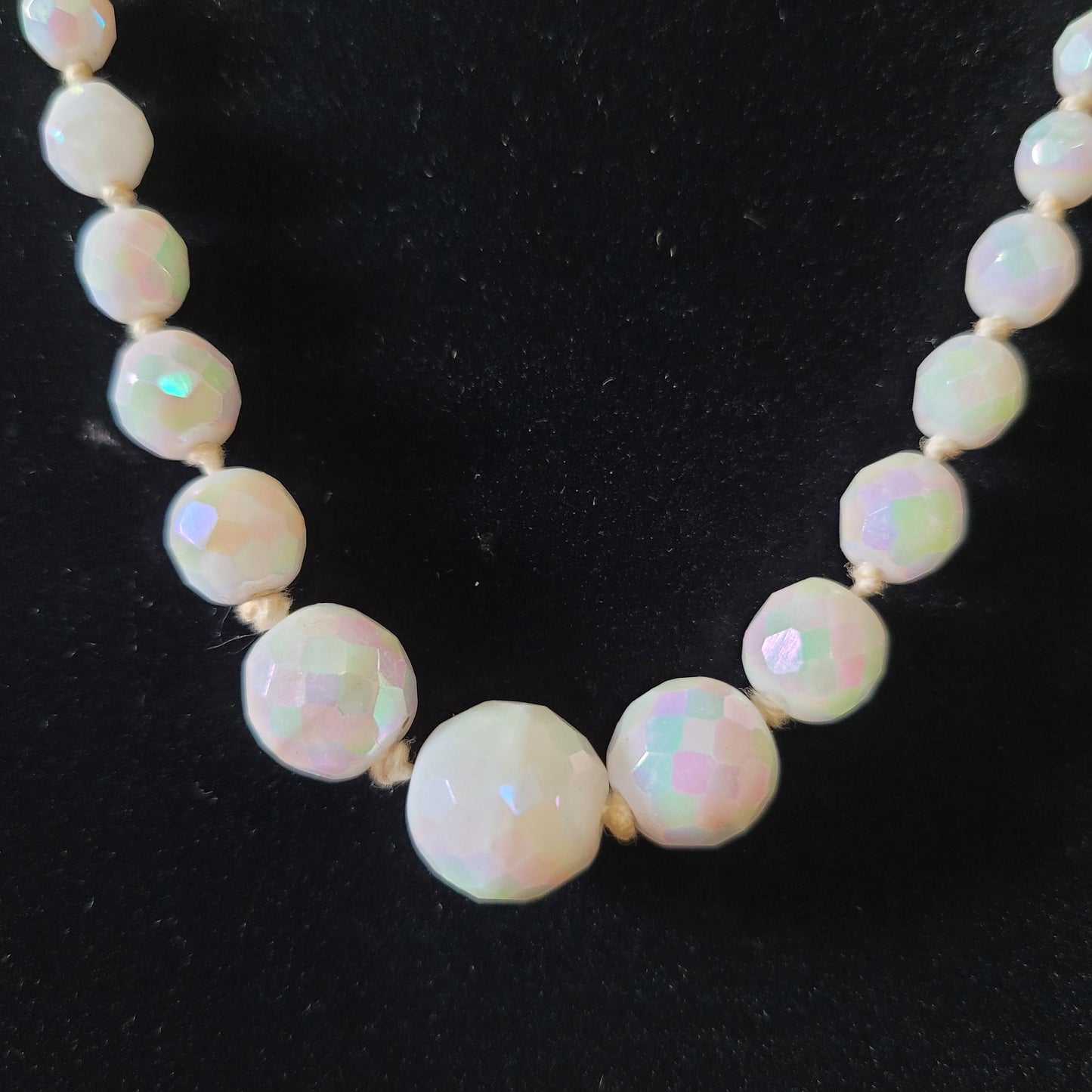 1950s Austrian white Aurora Borealis graduated faceted glass bead necklace