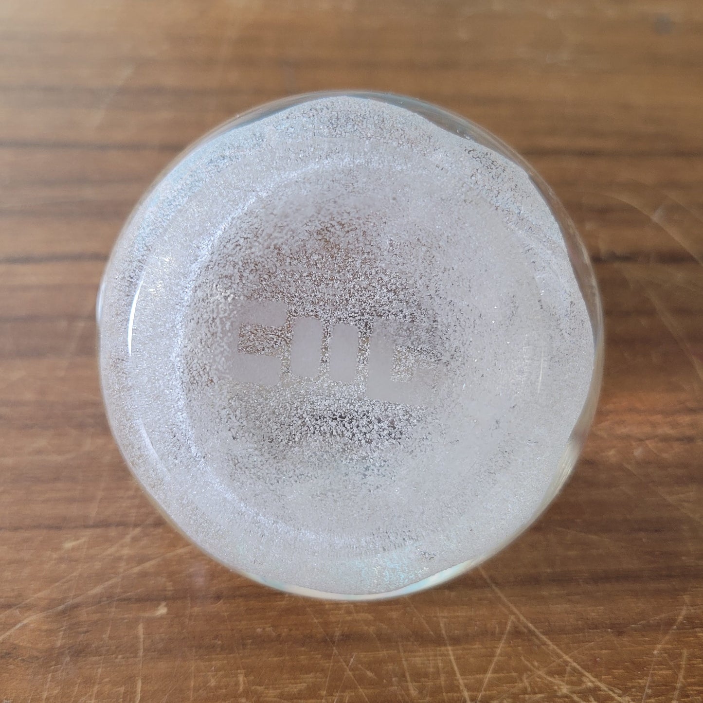 1970s/80s Caithness Glass CIIG white and clear paperweight with faceted edge