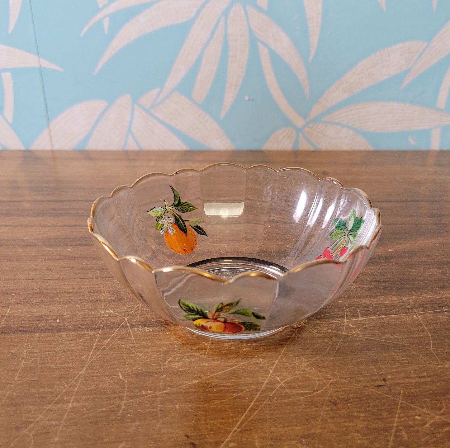 1960s Arcoroc France 4-piece fruit motif glass dessert bowl set