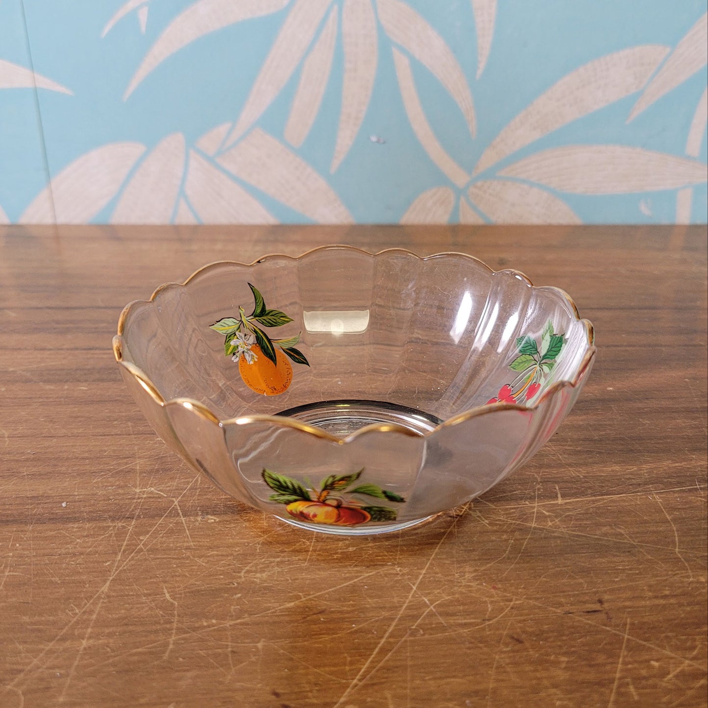 1960s Arcoroc France 4-piece fruit motif glass dessert bowl set