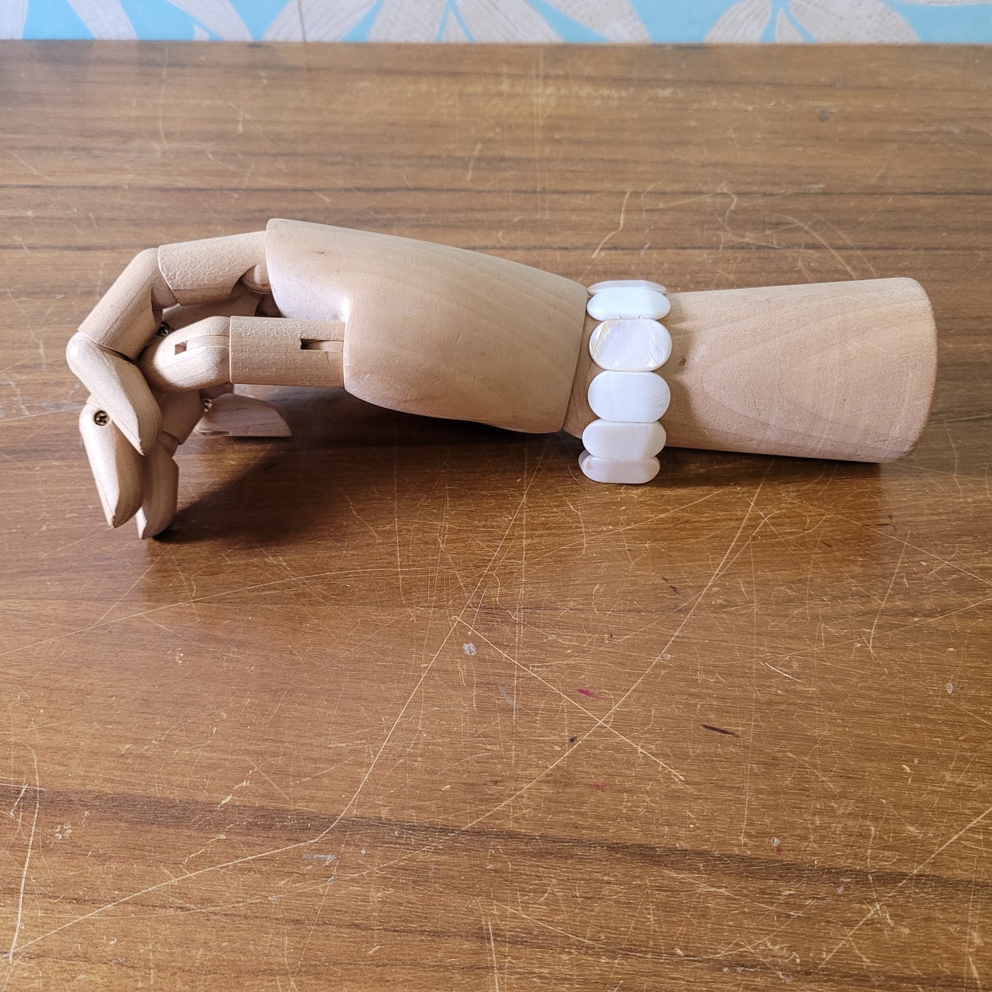 Vintage mother of pearl shell panel stretch bracelet