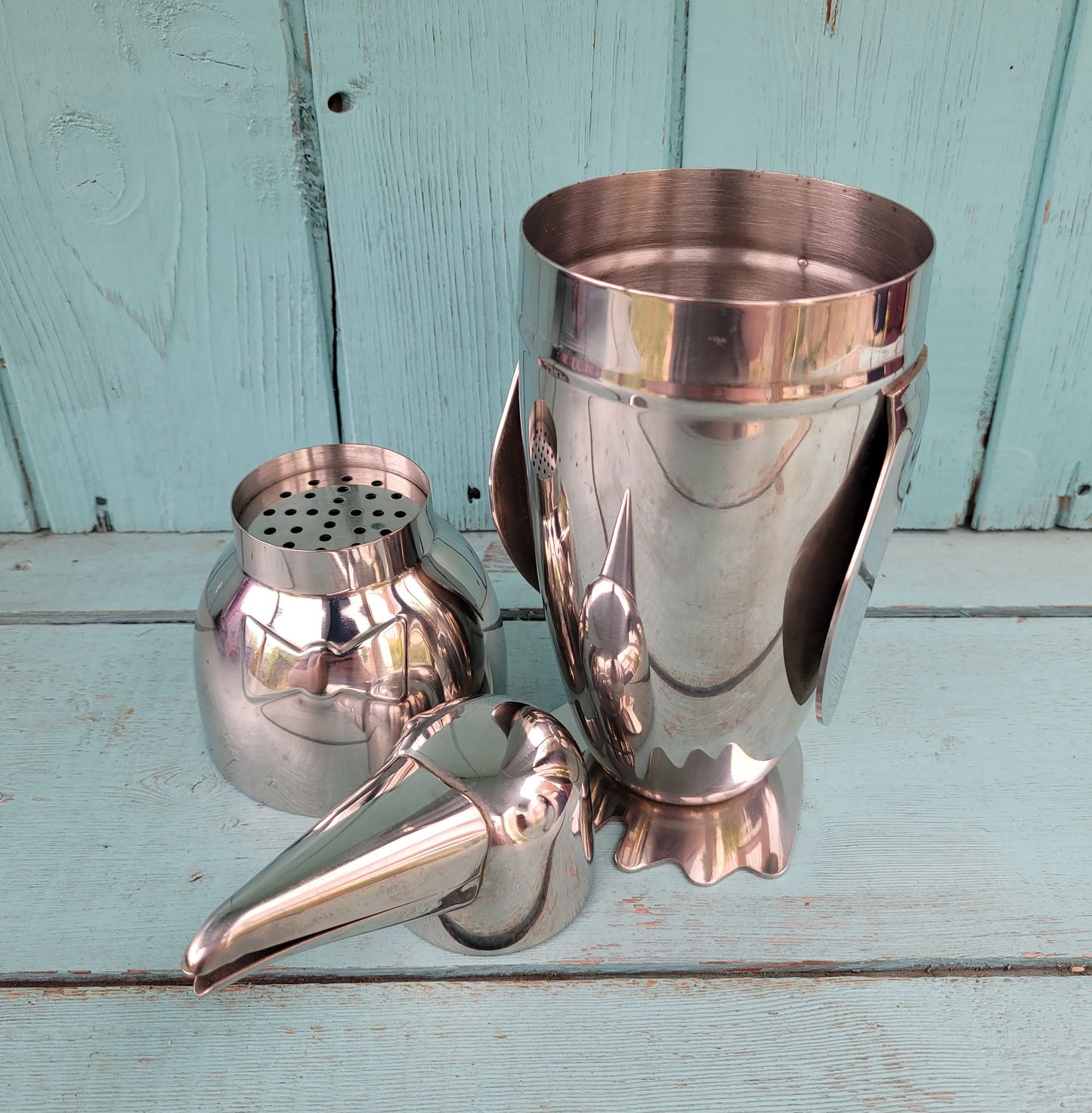 Vintage Art Deco-style stainless steel Penguin cocktail shaker