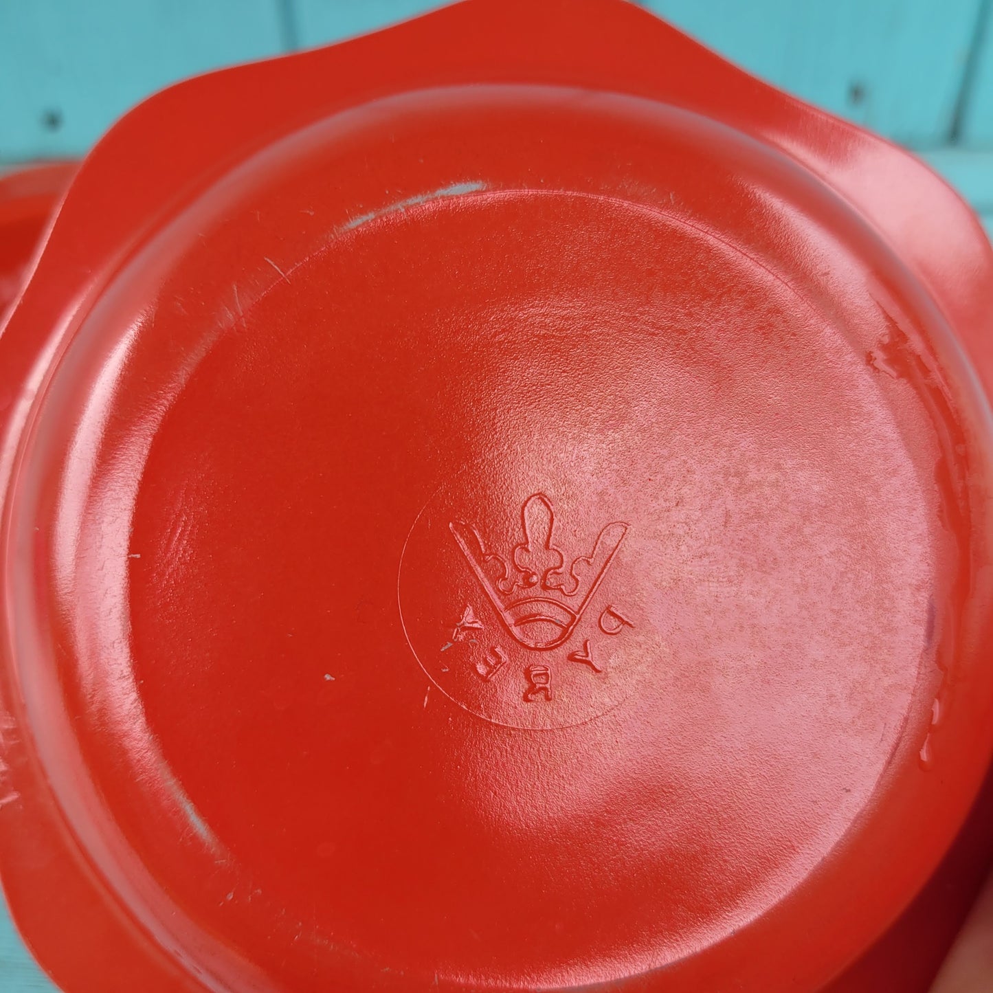 Three 1950s/60s red Pyrex fluted glass dessert bowls