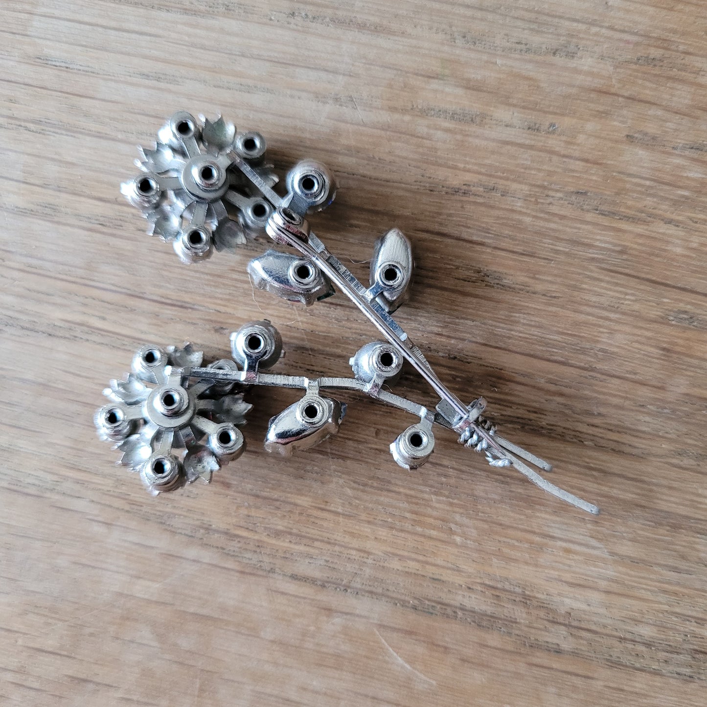 1950s rainbow rivoli rhinestone floral spray brooch