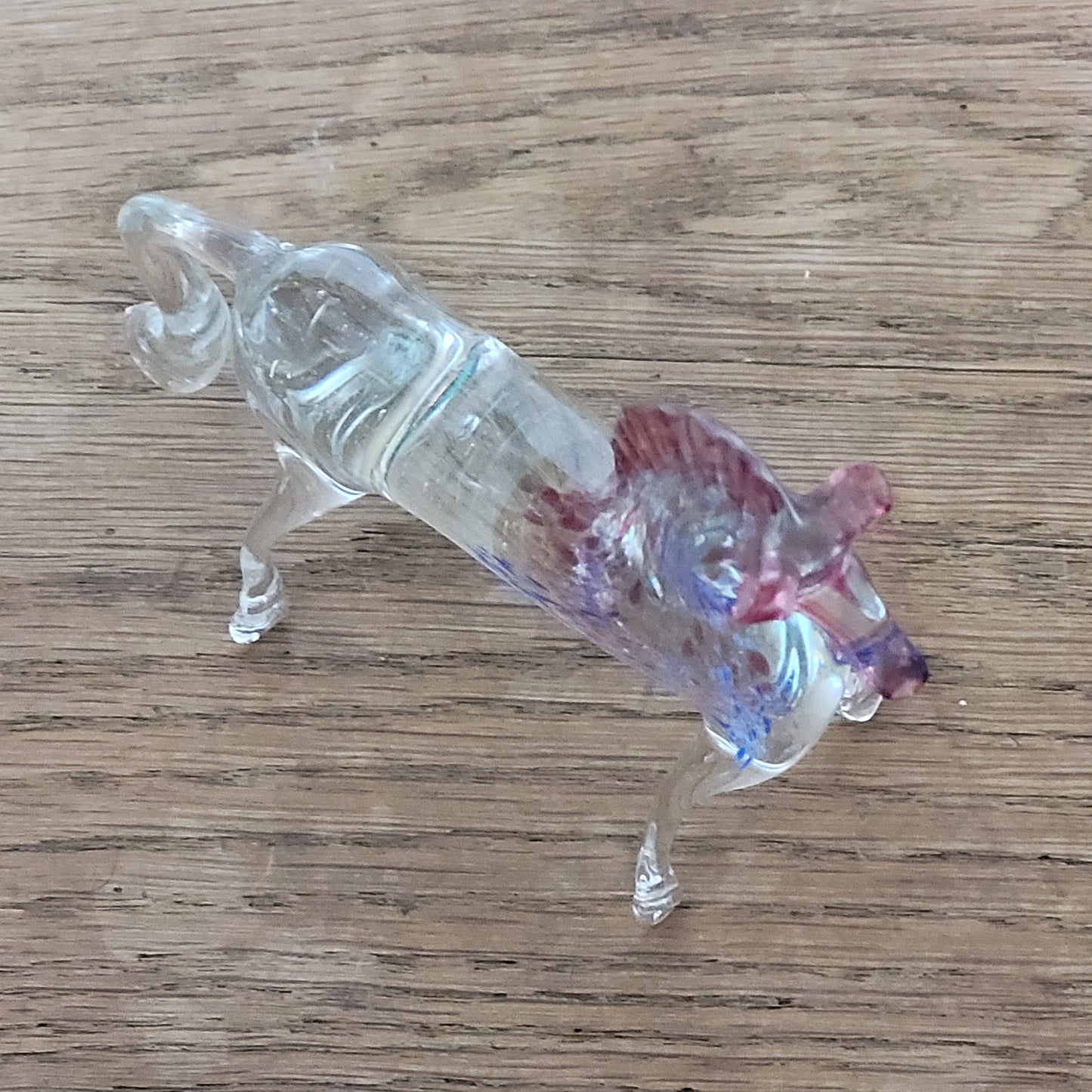 1960s/70s Murano-style handblown glass horse figurine with pink & blue confetti detail