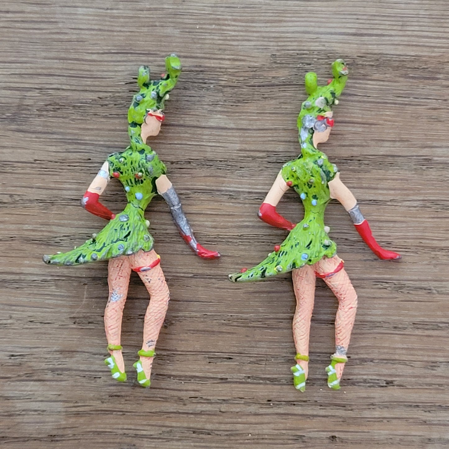 Rare mid-century hand-painted lead showgirl tree ornaments