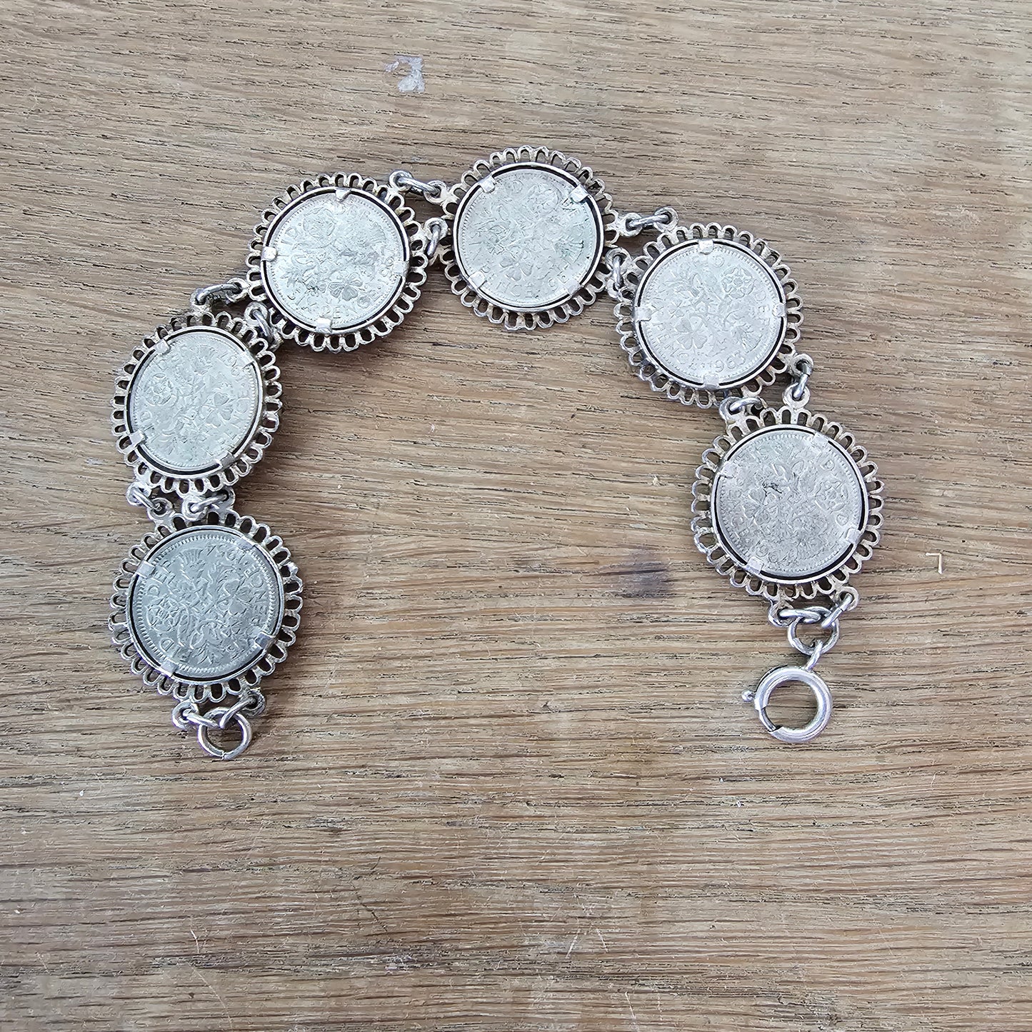 Vintage British Sixpence coin link bracelet