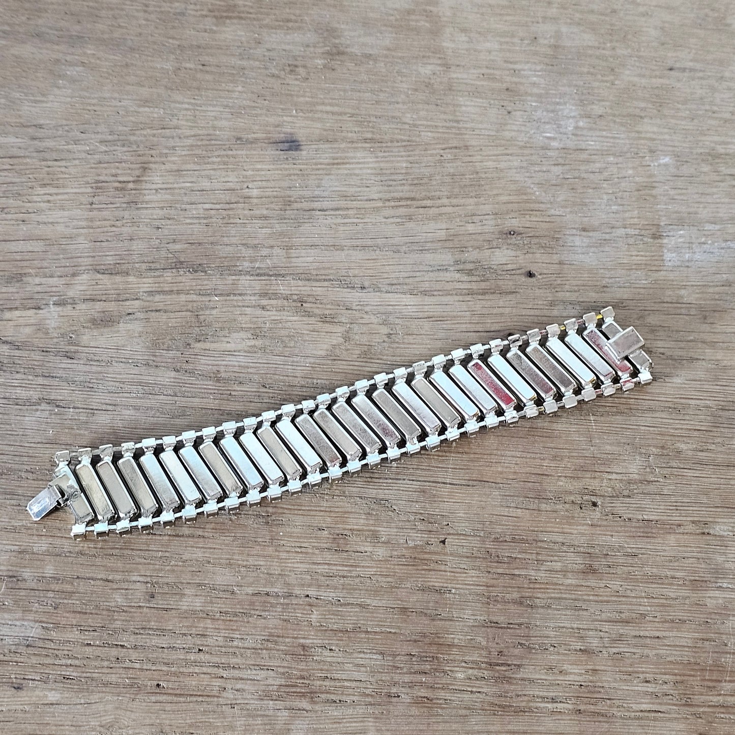 1950s/60s cream lucite panel diamanté articulated bracelet