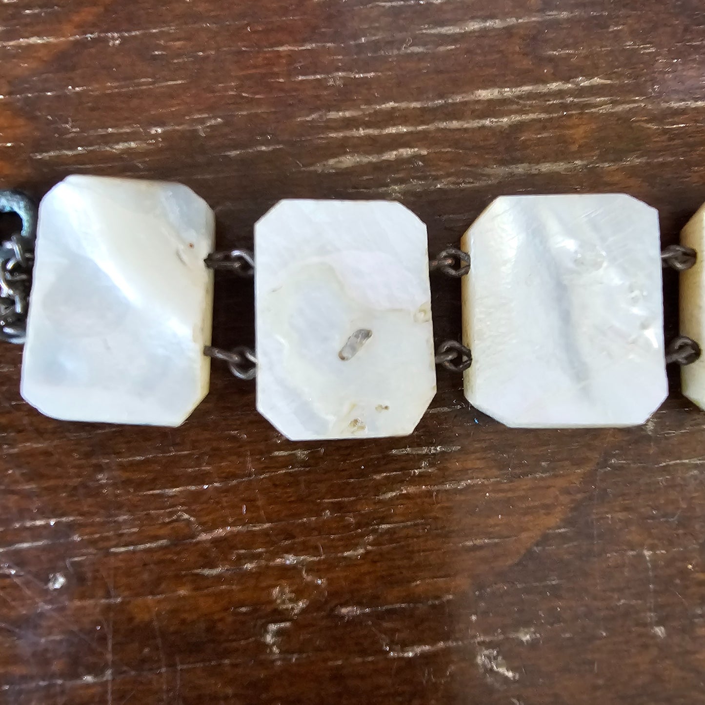 Mid-century hand-painted mother of pearl scenic panel bracelet