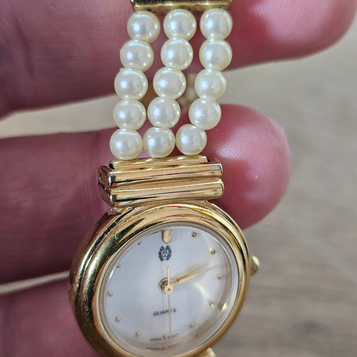 Vintage St Michael gold-tone and faux pearl bracelet Quartz ladies bracelet watch