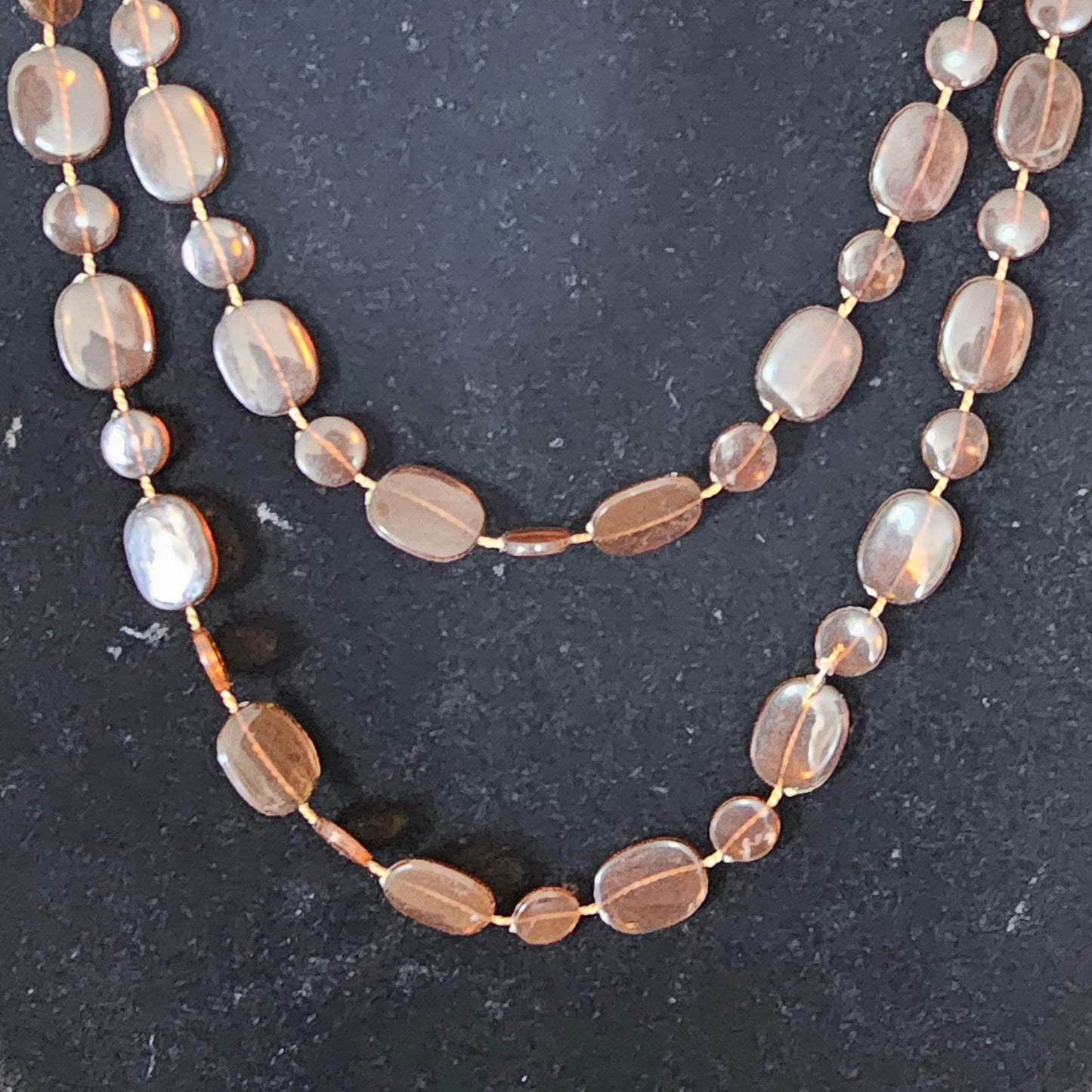 1970s amber/brown Lucite beaded rope necklace