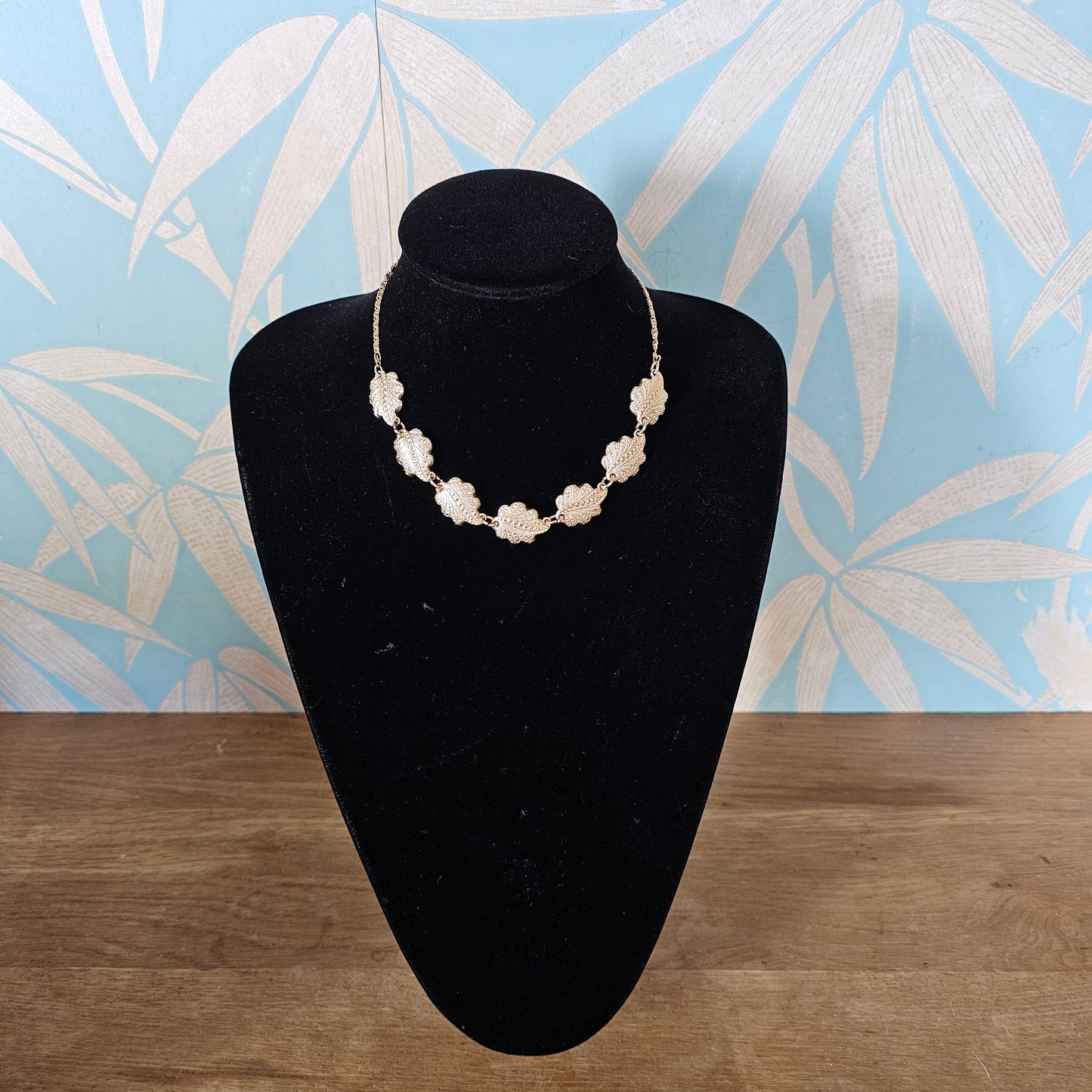 1970s rose gold-tone leaf panel link necklace