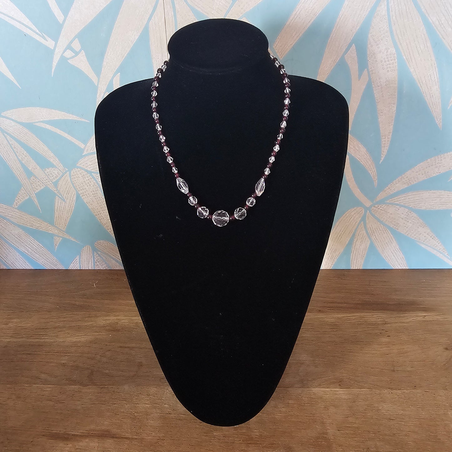 1950s graduating faceted crystal & garnet red glass bead necklace
