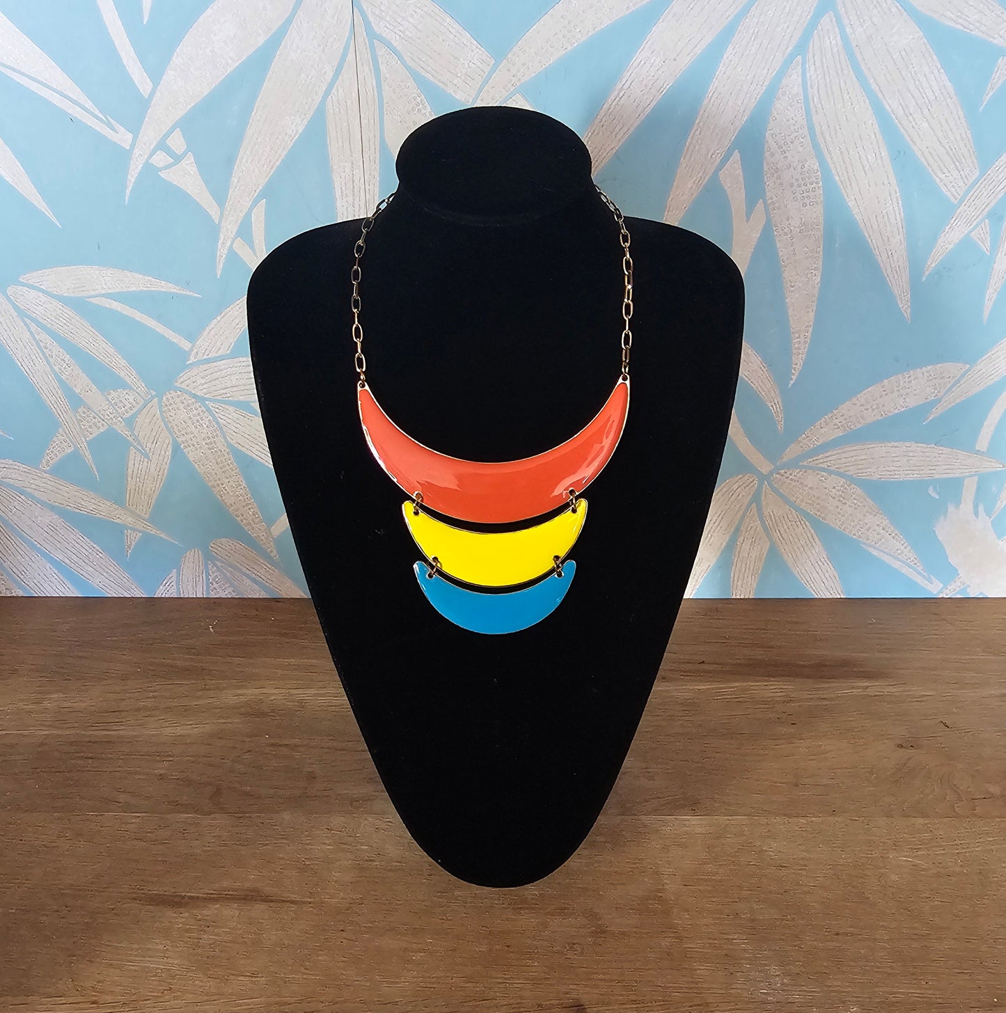 Modern geometric colour block acrylic statement bib necklace
