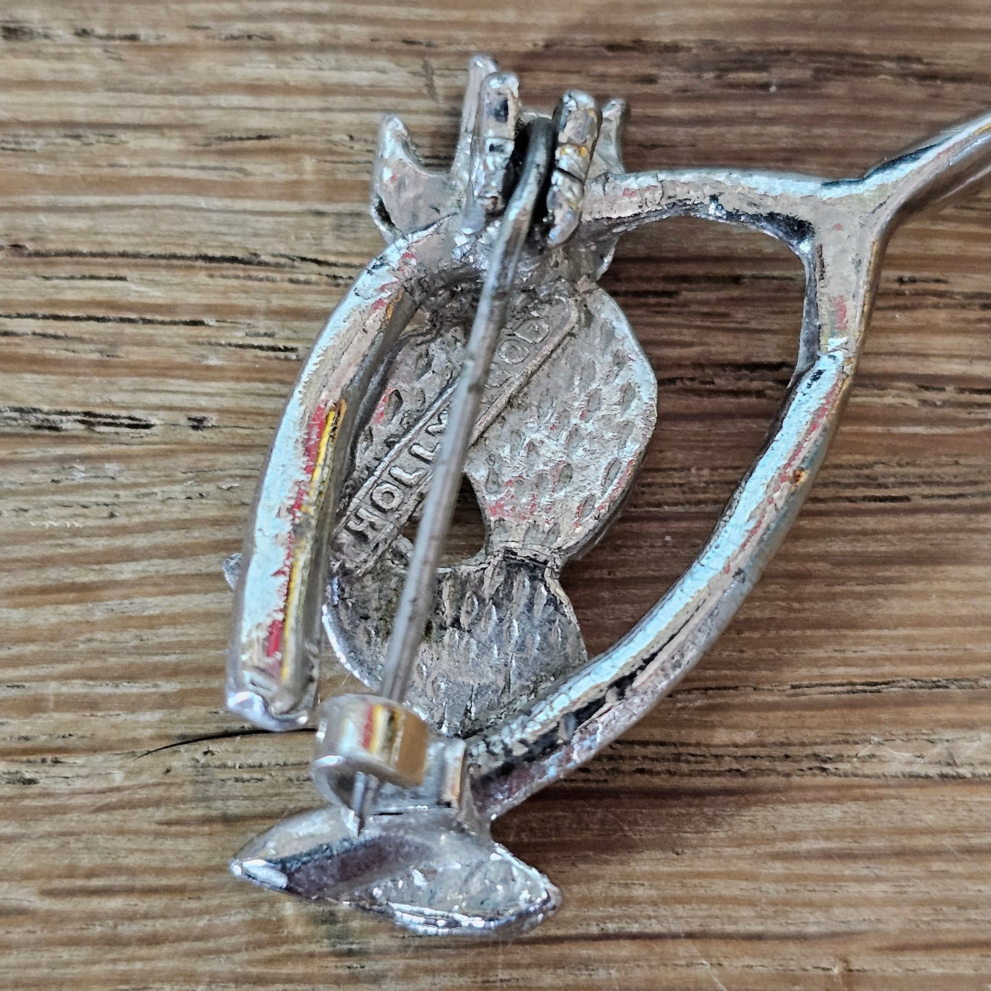 1950s/60s Hollywood silver-tone wishbone & pixie brooch