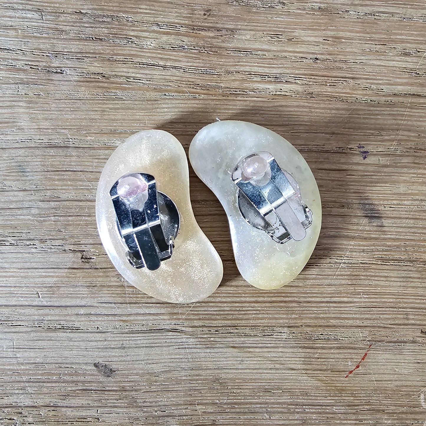 1960s Mother of Pearl kidney bean shaped clip-on earrings