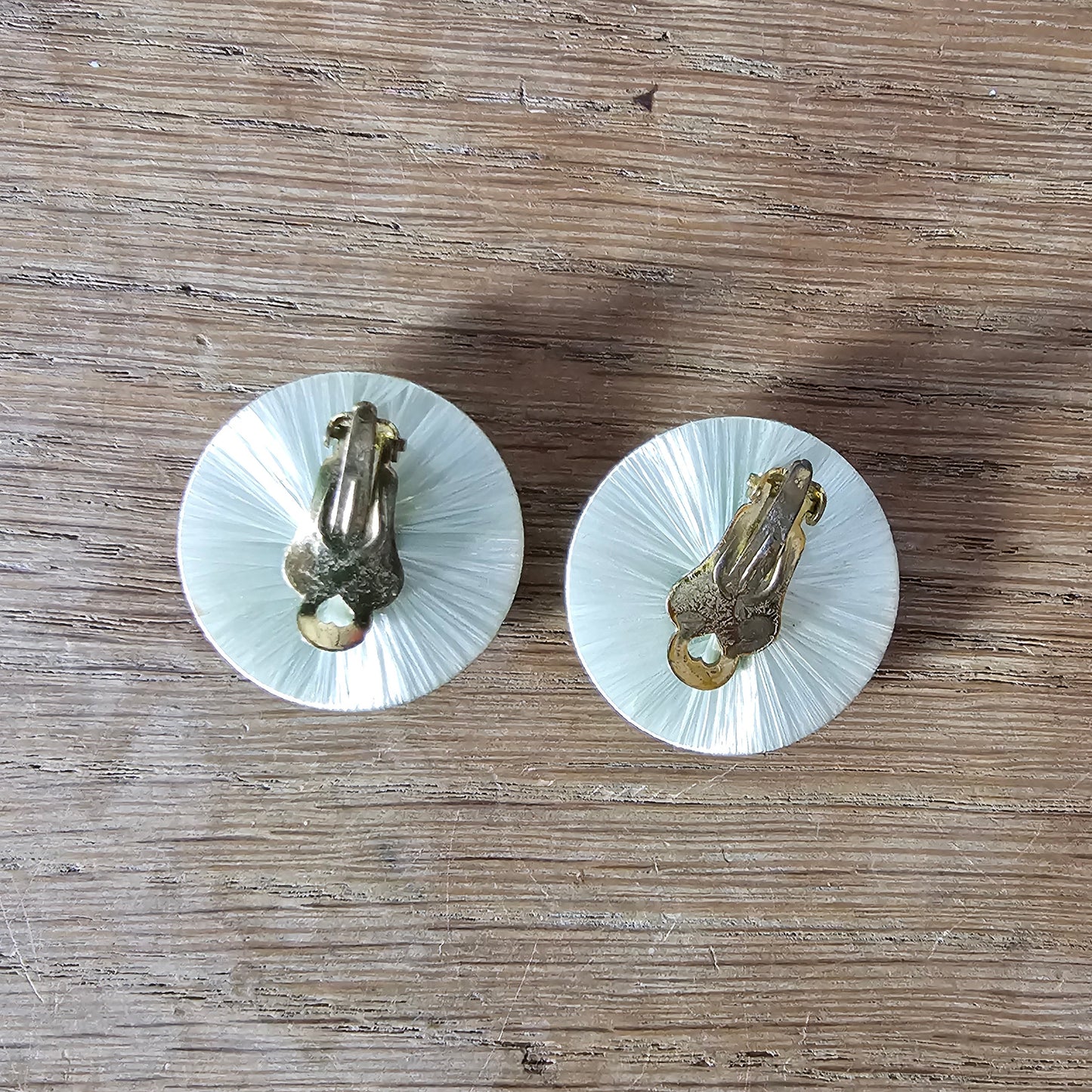 1960s cream woven satin effect round button clip-on earrings