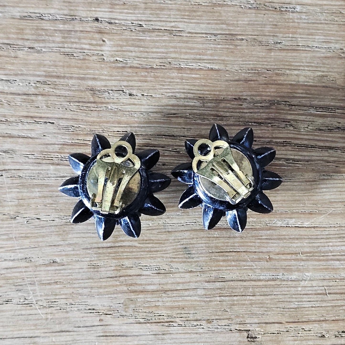 1950s black plastic three dimensional star-shaped clip-on earrings