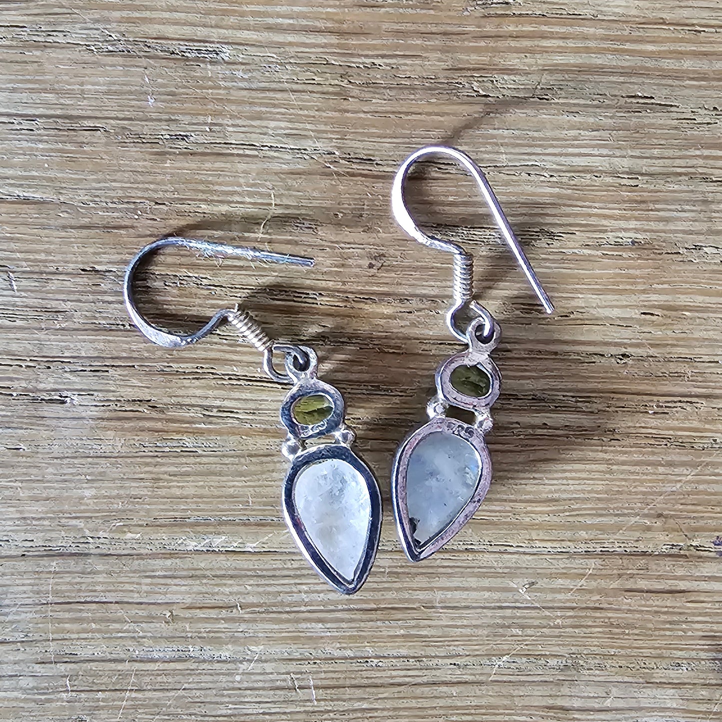 1990s/00s moonstone & peridot sterling silver drop earrings