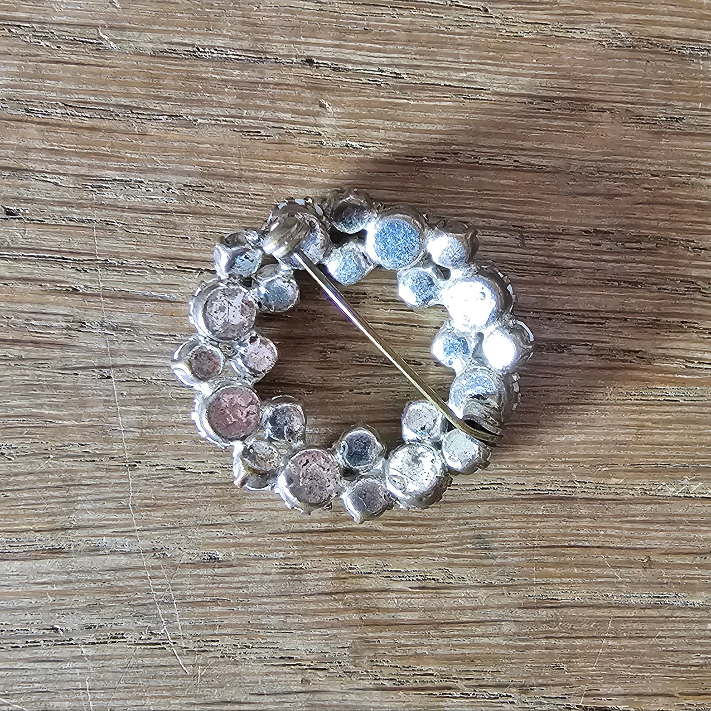 1950s silver-tone white milk glass wreath circle brooch