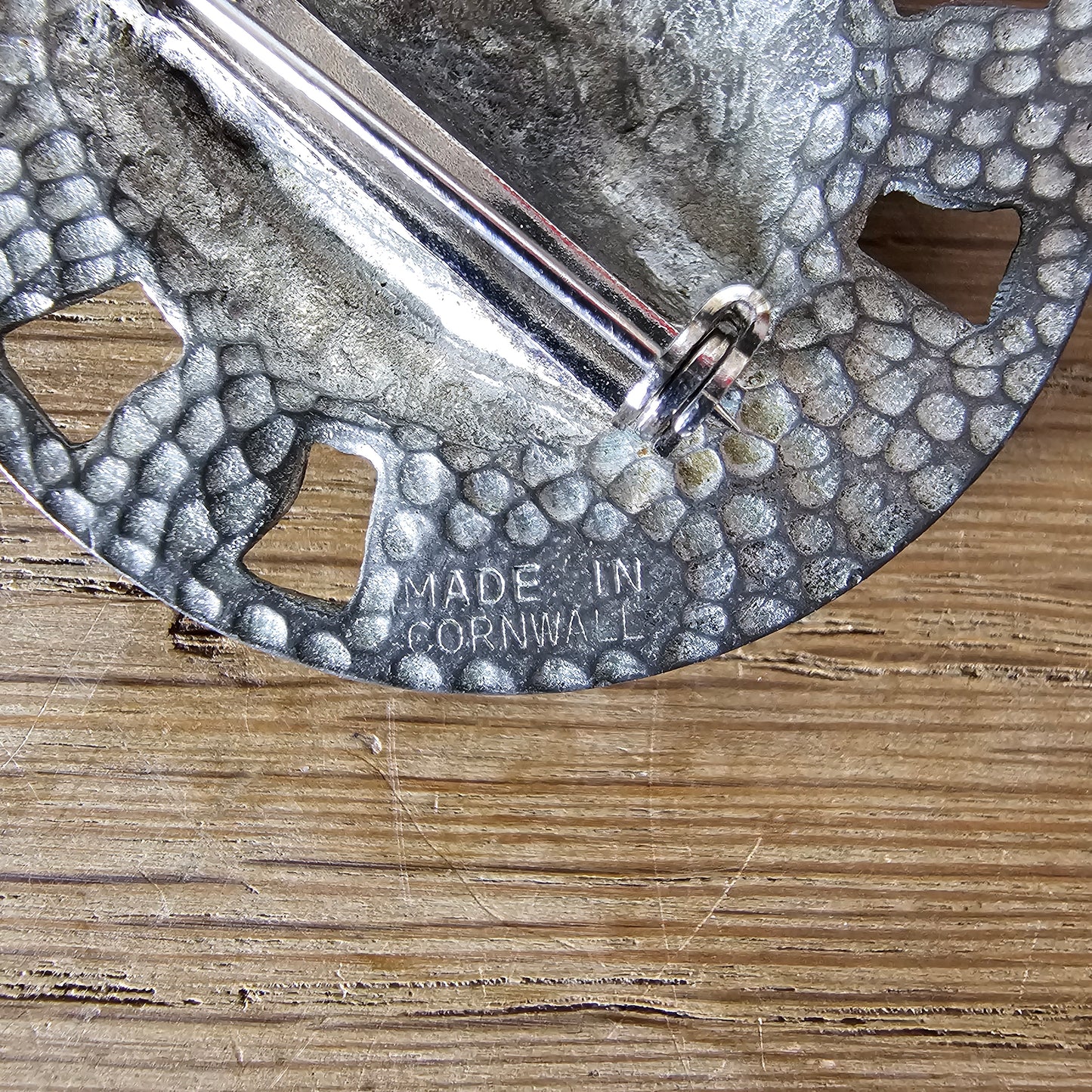 1970s St Justin Cornwall Celtic shield pewter brooch