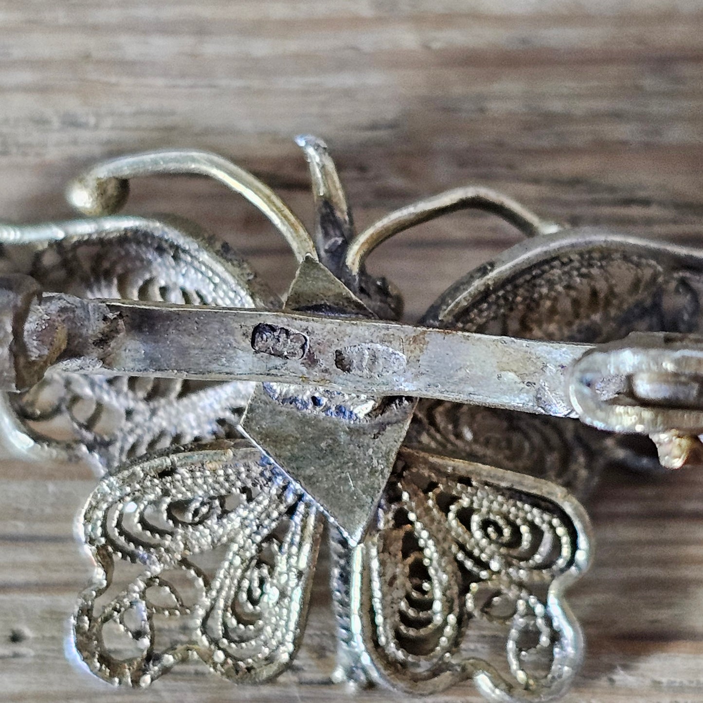 Antique sterling silver filigree butterfly brooch