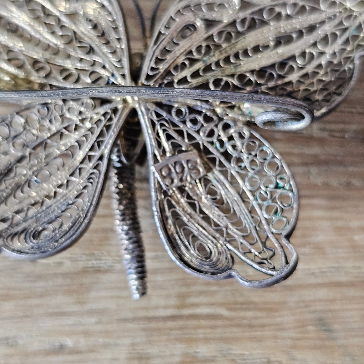 Vintage Edwardian-style sterling silver filigree/lace butterfly brooch