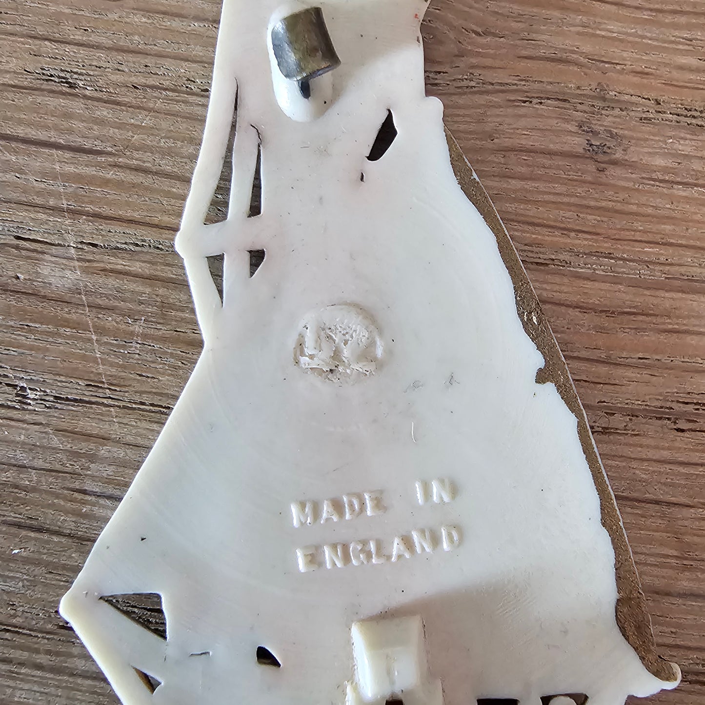 1930s/40s handpainted celluloid sailing boat brooch, made in England