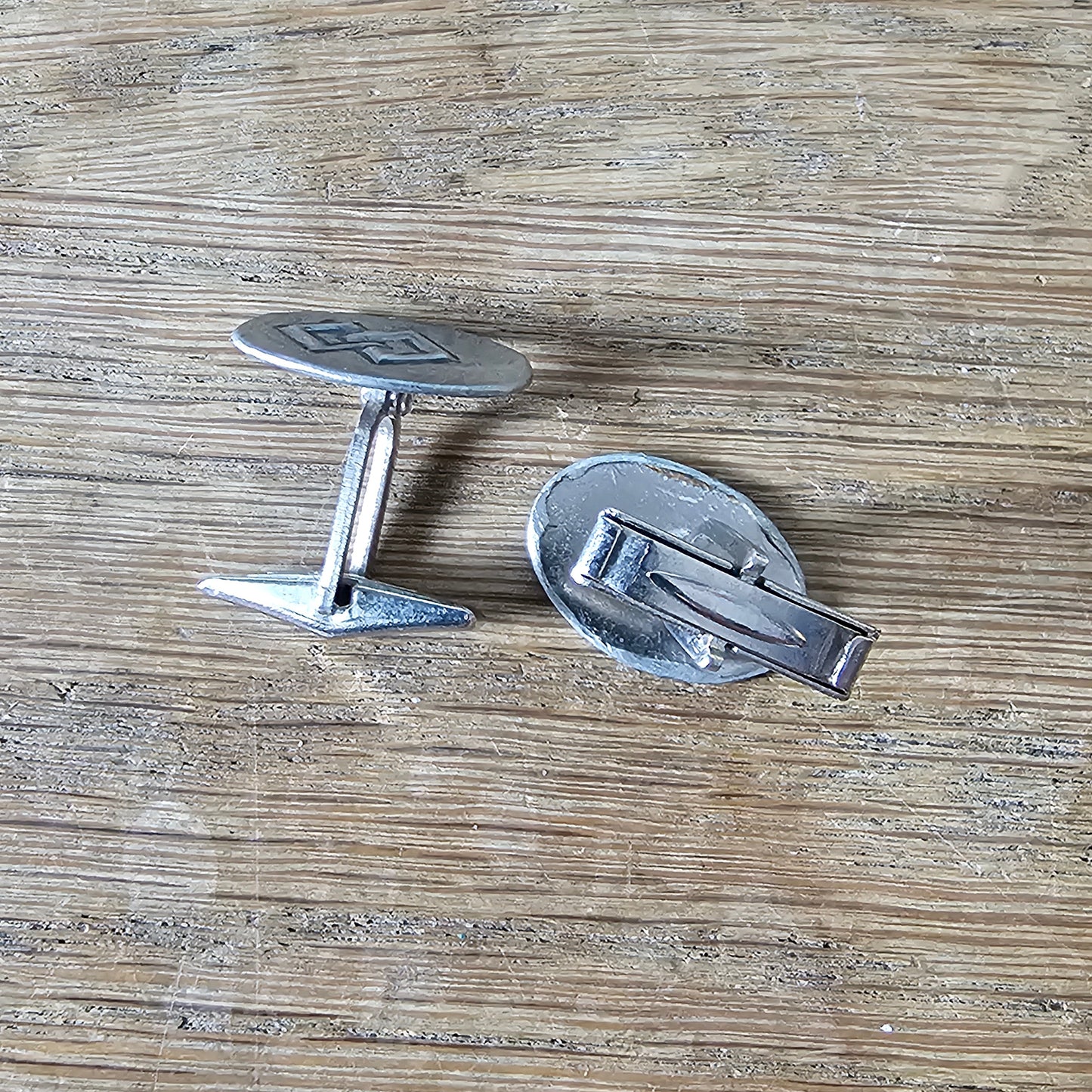 1960s/70s silver-tone metal layered geometric cufflinks