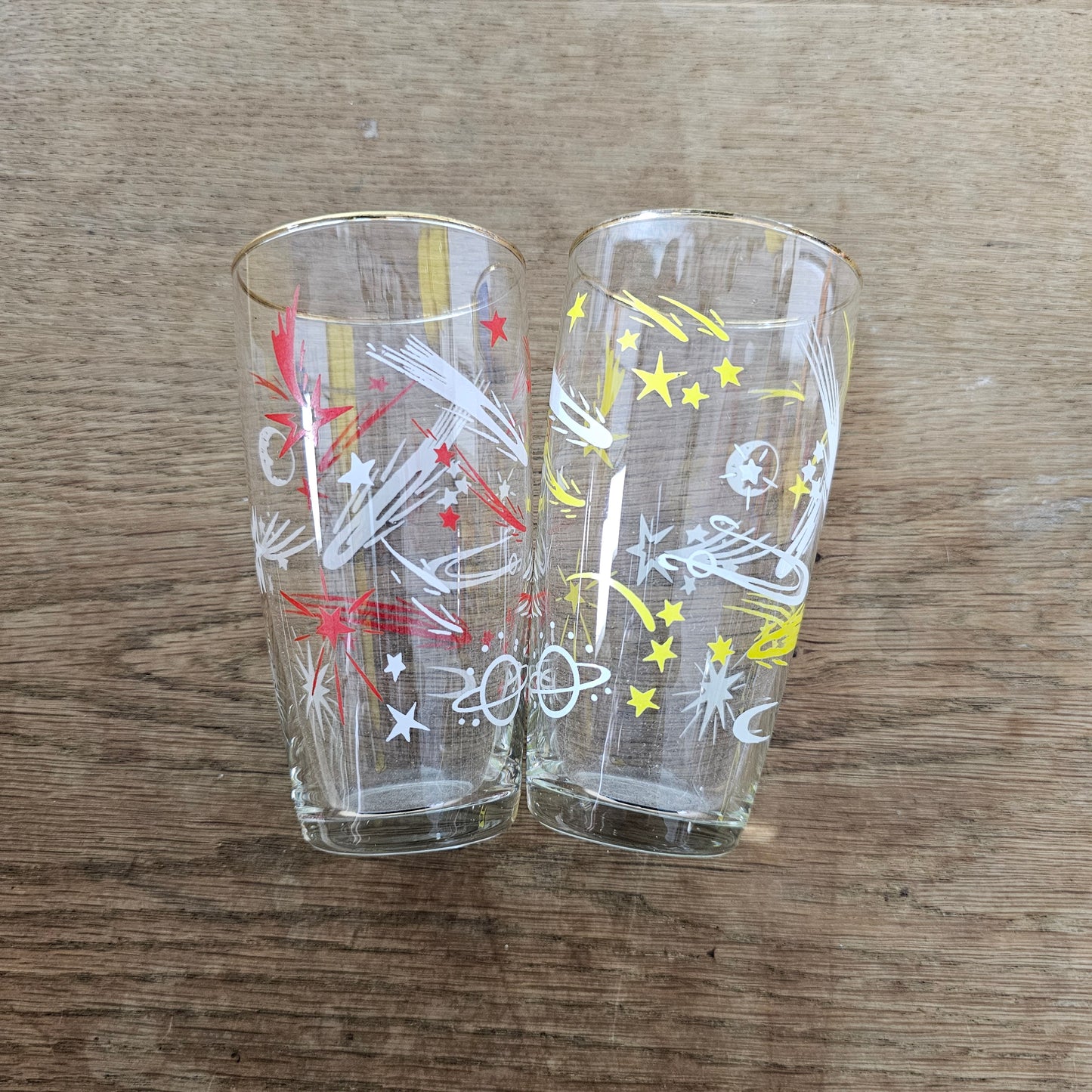 Pair of 1950s atomic space age highball glasses