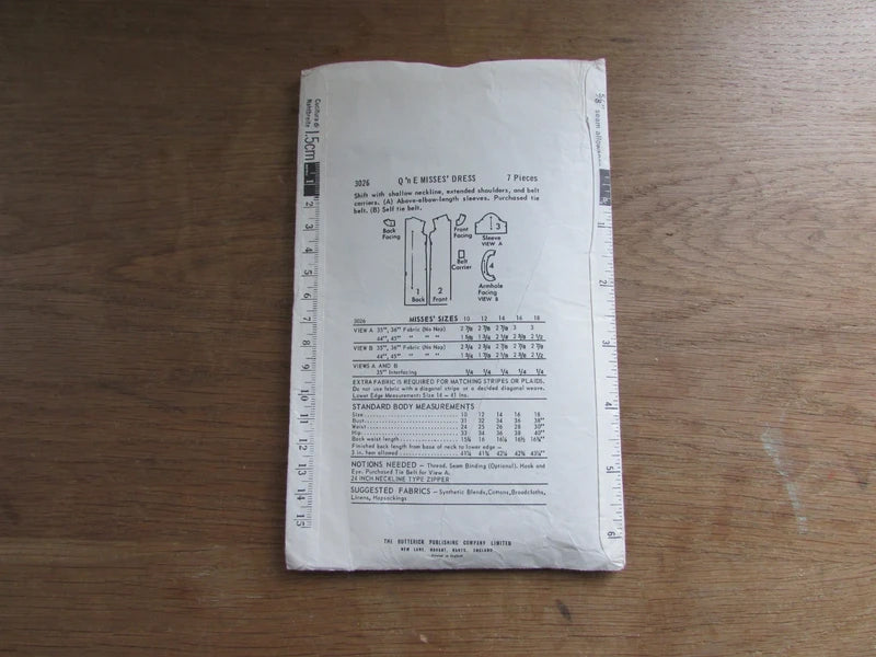 Uncut 1960s Butterick 3026 Quick 'n Easy misses' dress, size 14 (complete)