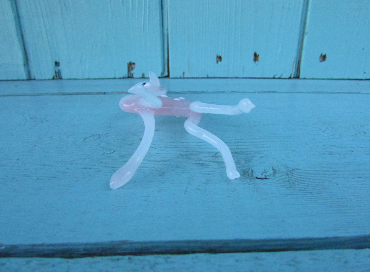 1960s Murano-style pink deer with contrast blue scut blown art glass figurine