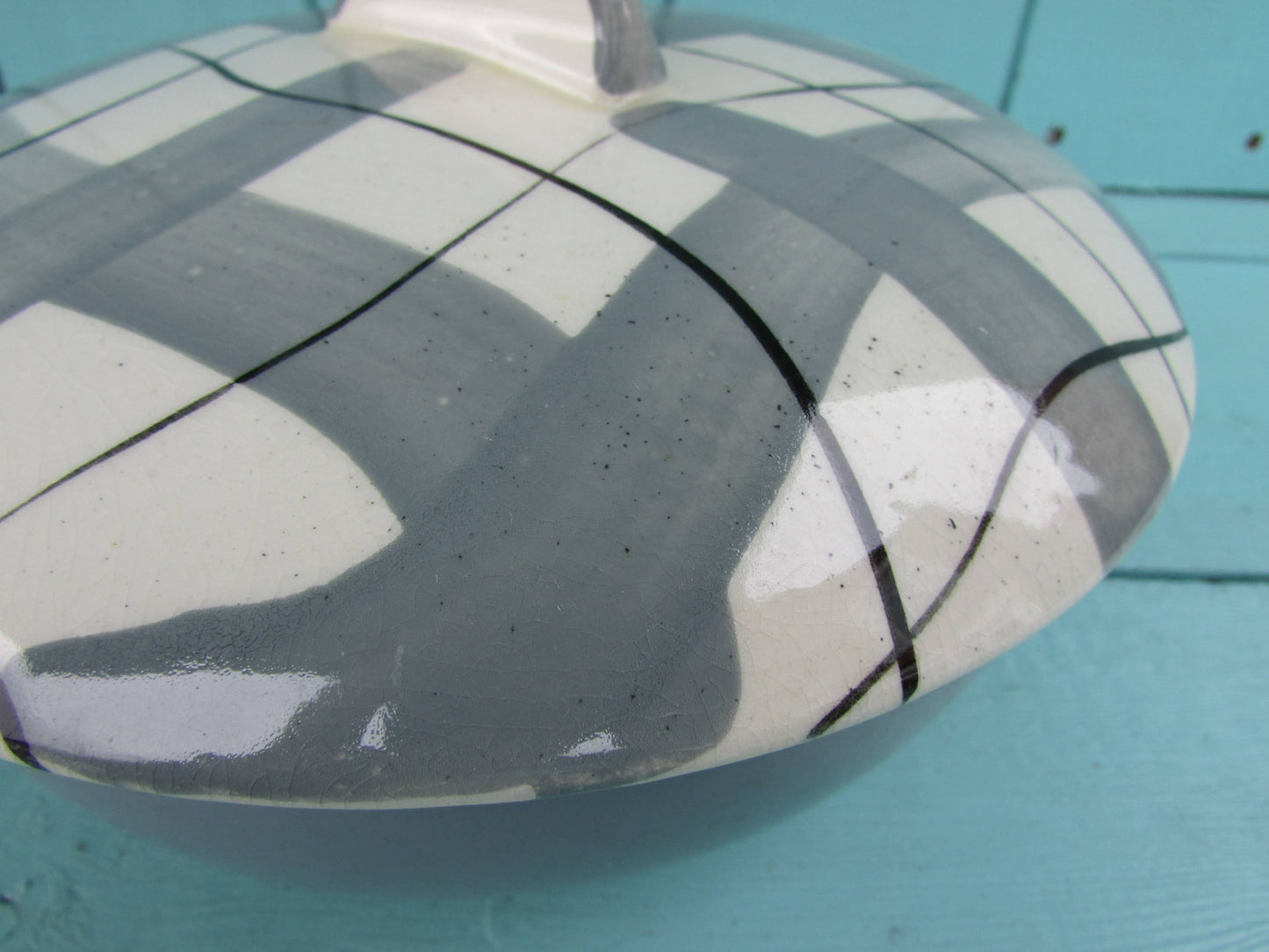 Mid-century grey & white plaid/check tureen