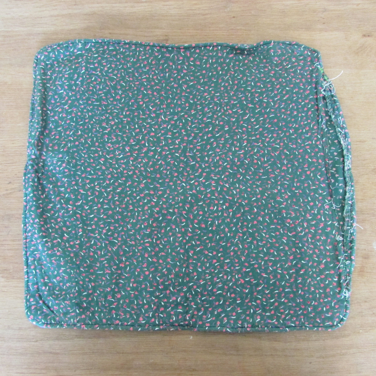 Vintage handmade dark green ditsy floral patchwork cushion cover, 17" x 15"