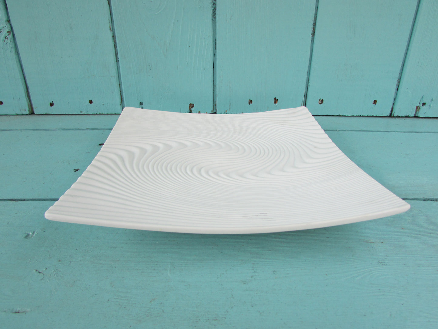 circa. 1960s contemporary white ceramic optical swirl/textured wave square plate