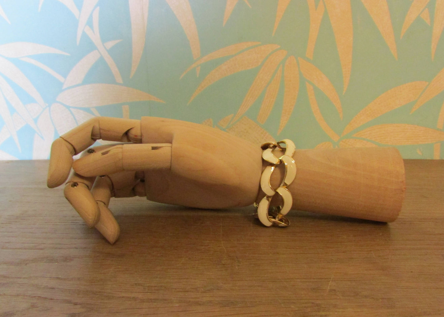 1950s/60s Napier gold-tone & cream enamel chunky link bracelet