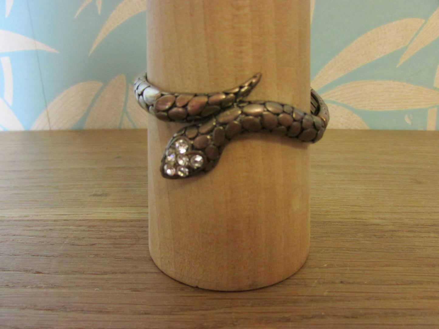 Vintage metal-tone stretch snake bangle with diamanté detail to head