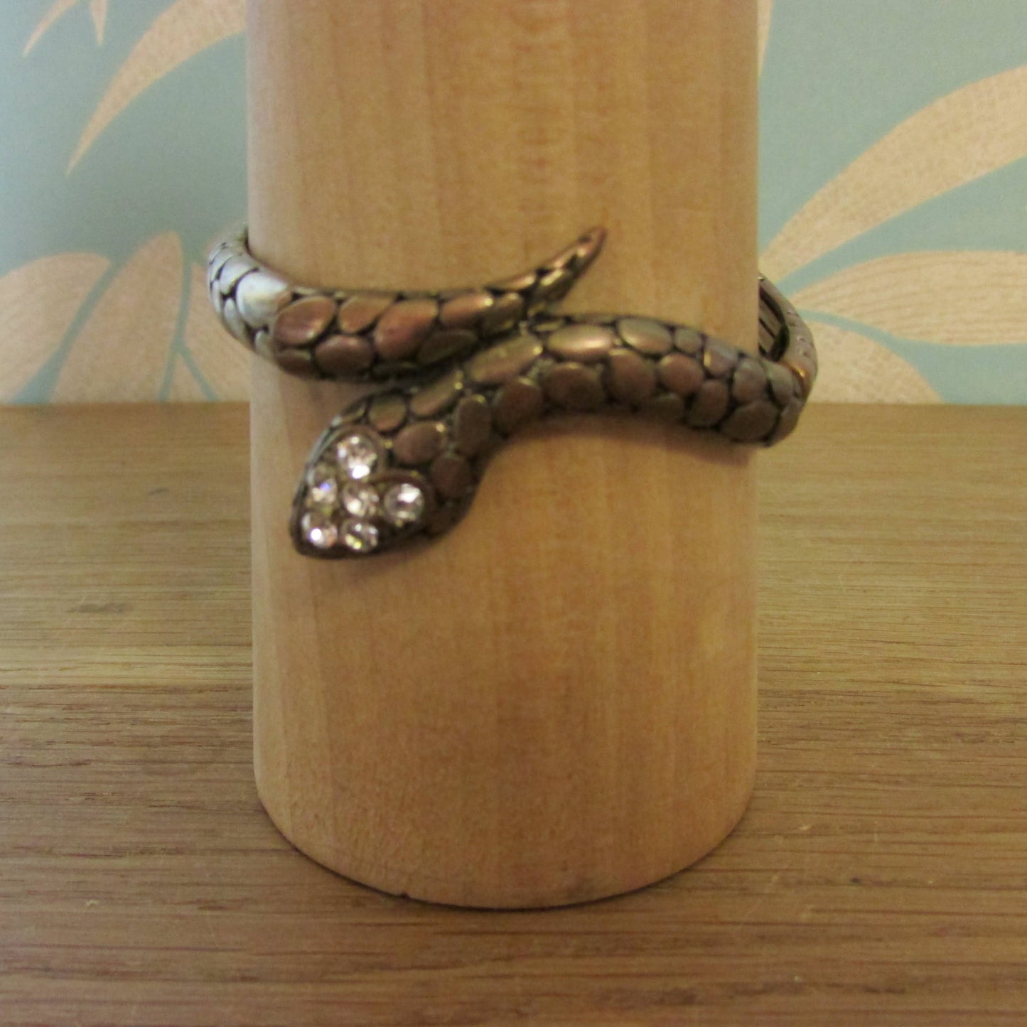 Vintage metal-tone stretch snake bangle with diamanté detail to head