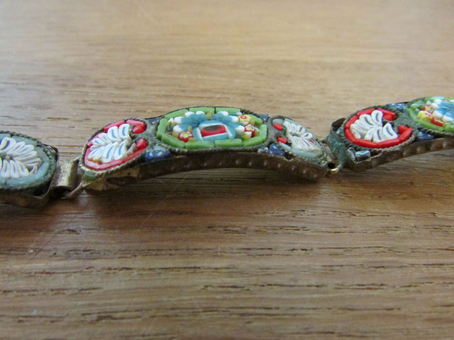 Vintage Venetian Micro Mosaic 5-link bracelet, stamped