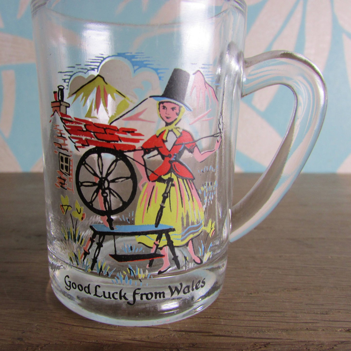 1970s souvenir "Good Luck from Wales" miniature glass tankard