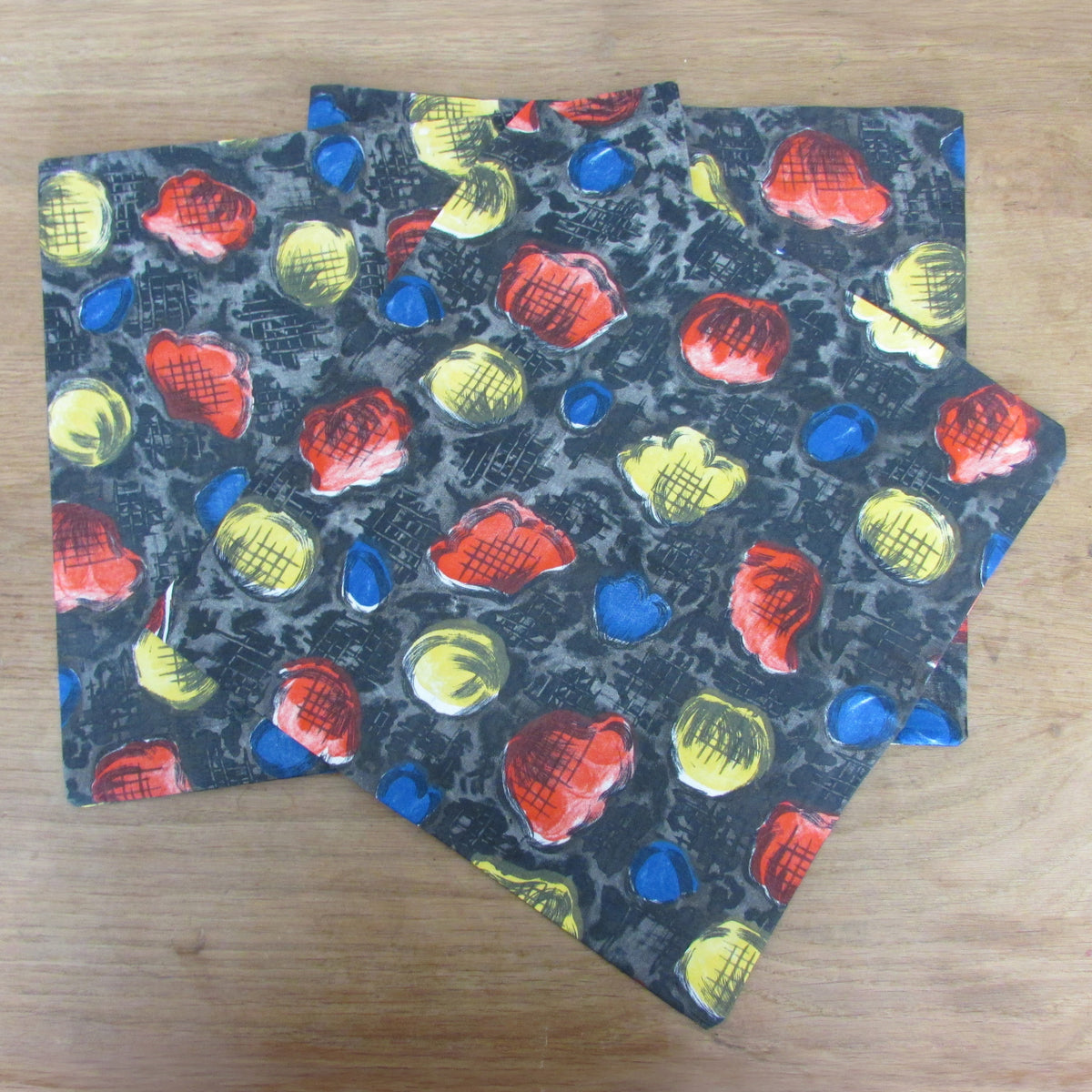 Handmade 1950s colourful organic abstract petal pattern cushion cover, 15" x 15"