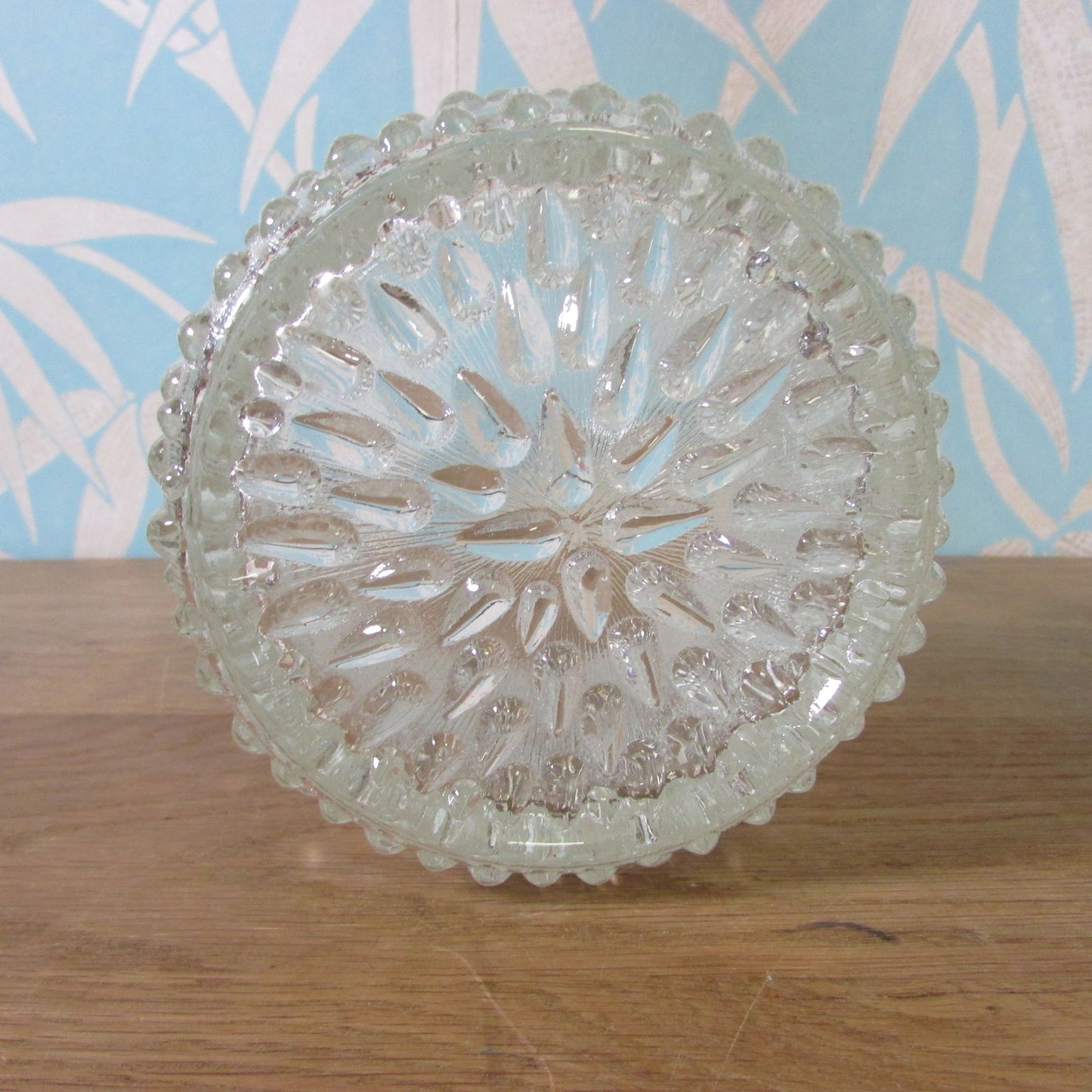 Mid-century tear drop textured glass ice bucket with metal handle