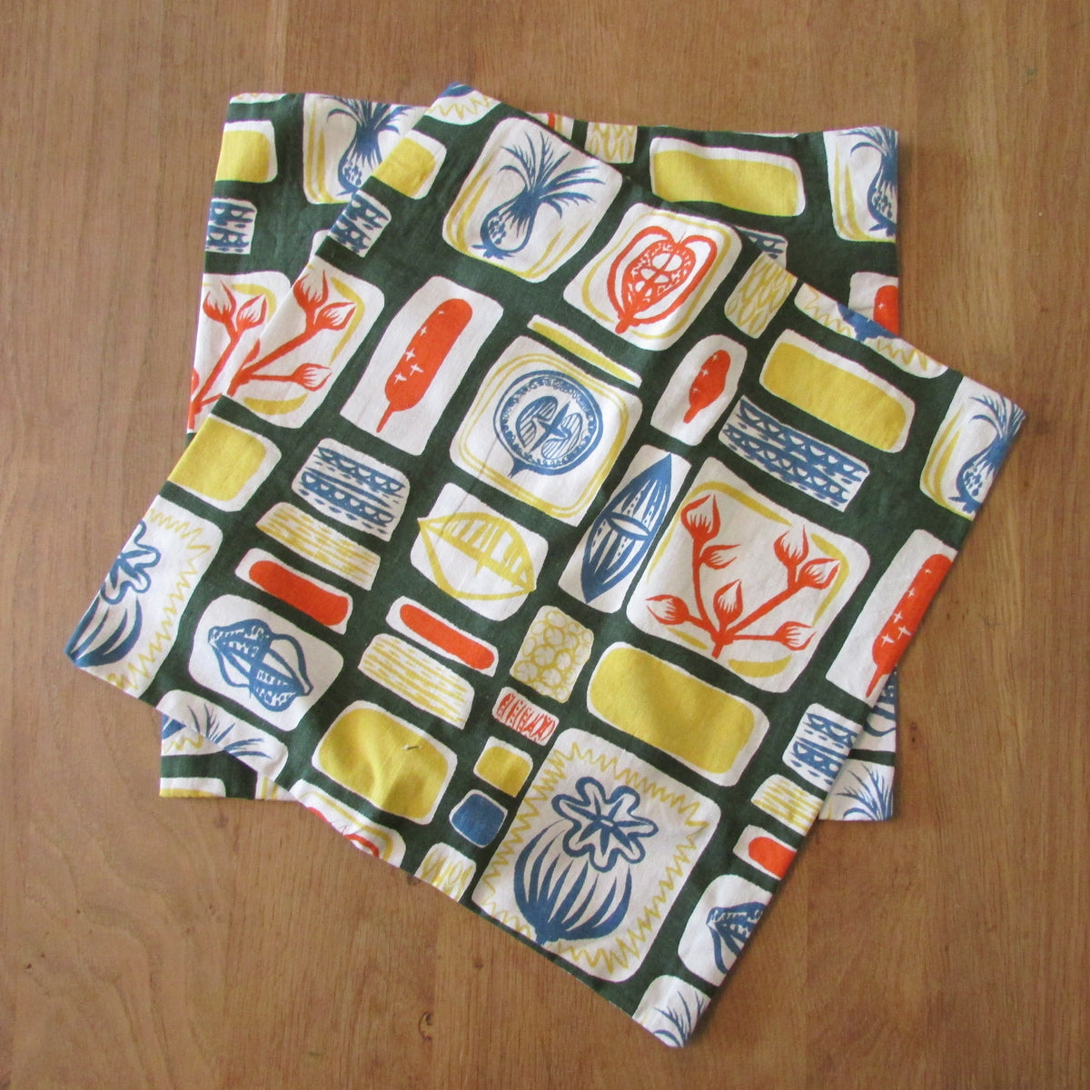 Handmade mid-century abstract botanical fruit print cushion cover, 15" x 15"