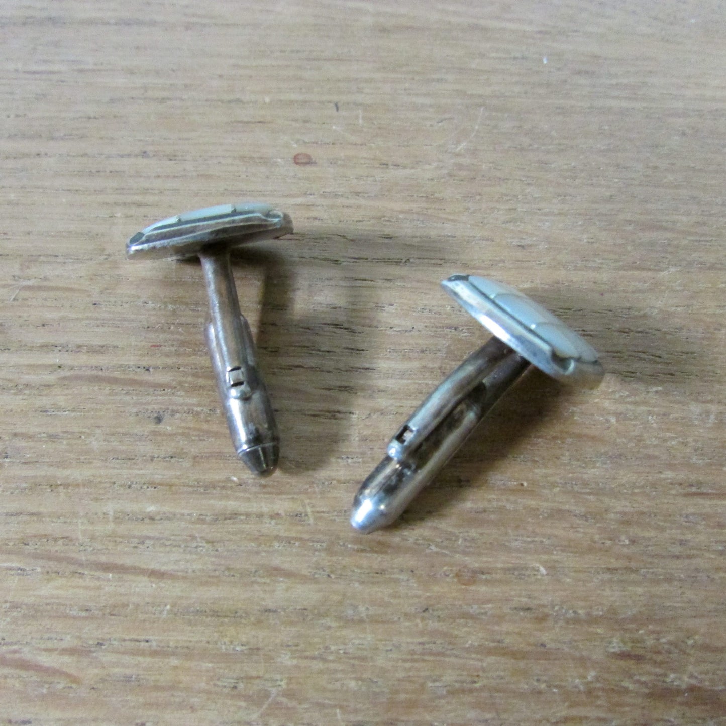 1960s silver-tone & Mother of Pearl modernist cufflinks